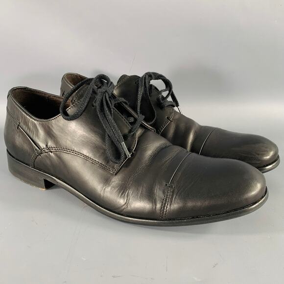 JOHN VARVATOS Size 9.5 Black Leather Derby Lace-Up Shoes - Picture 1 of 8